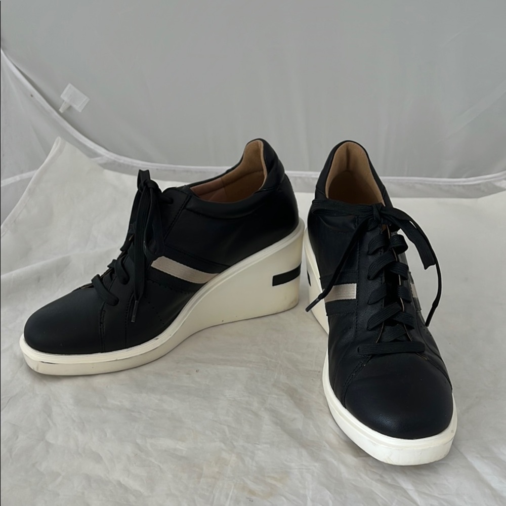 Paolo Black and White Wedge Sneakers - Picture 1 of 15